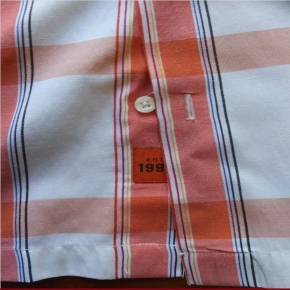 Attitude Youth Boys Button Down Shirt Coral/Orange White Plaid L - Picture 6 of 6